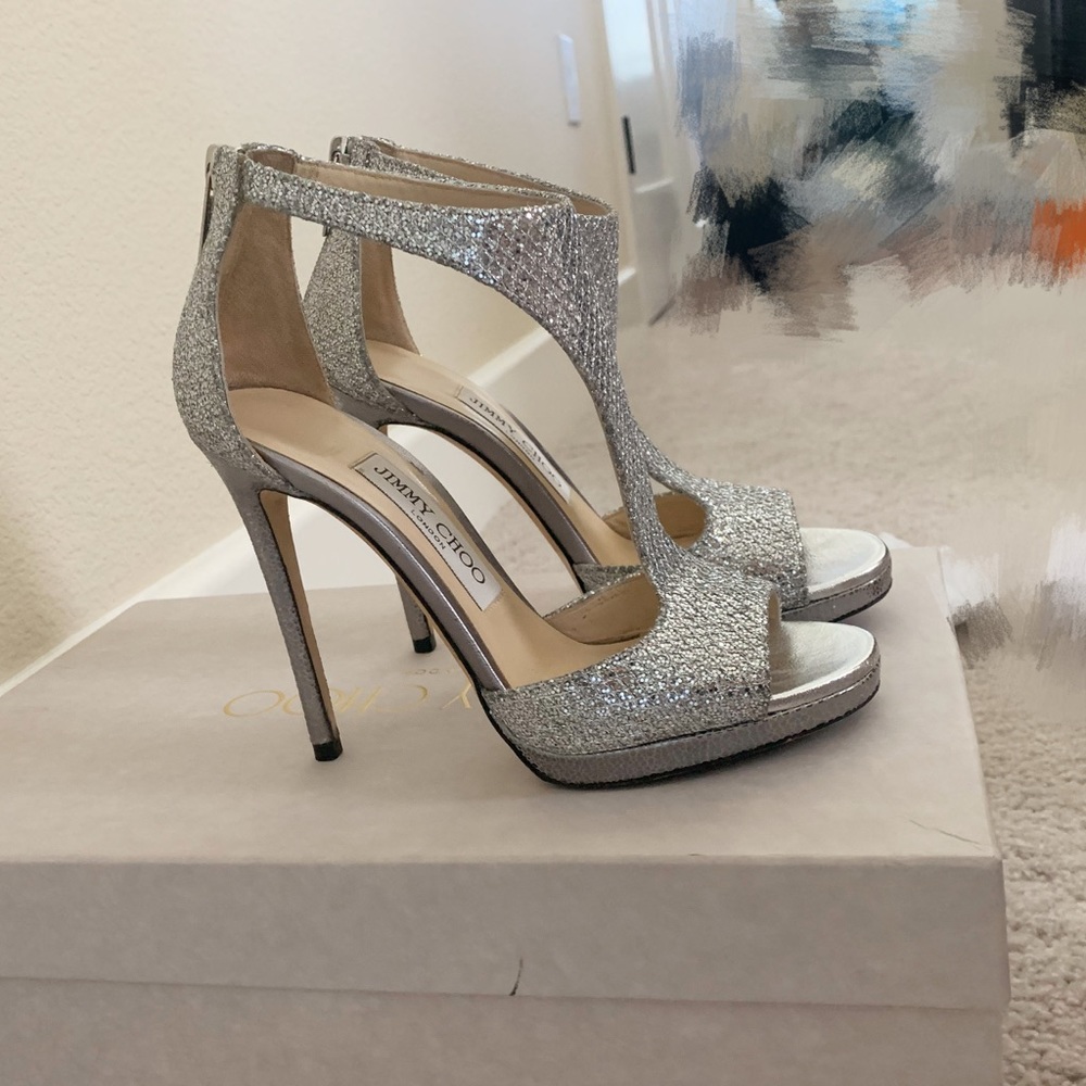 Jimmy Choo high heel glittered sandals (size 5.5)